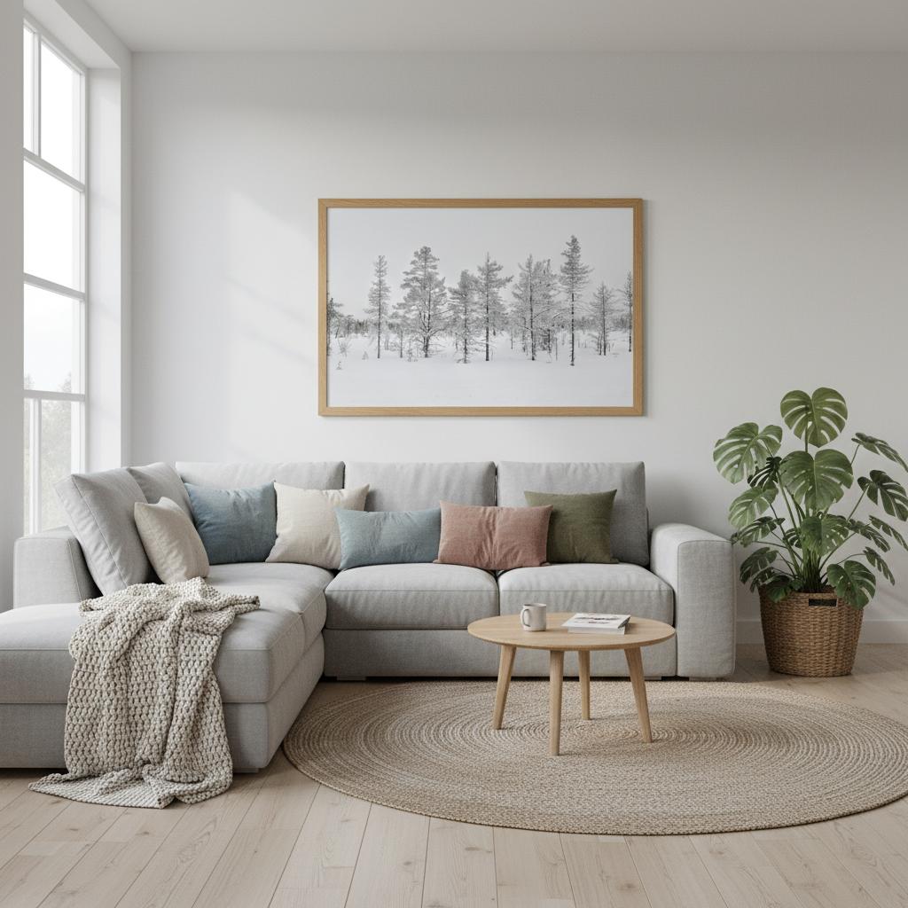 Nordisk vinterscen fine art poster med levande färger i museikvalitet
