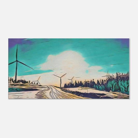 Nordisk vindkraftverk panorama canvas 50x100 cm med modern energi tema
