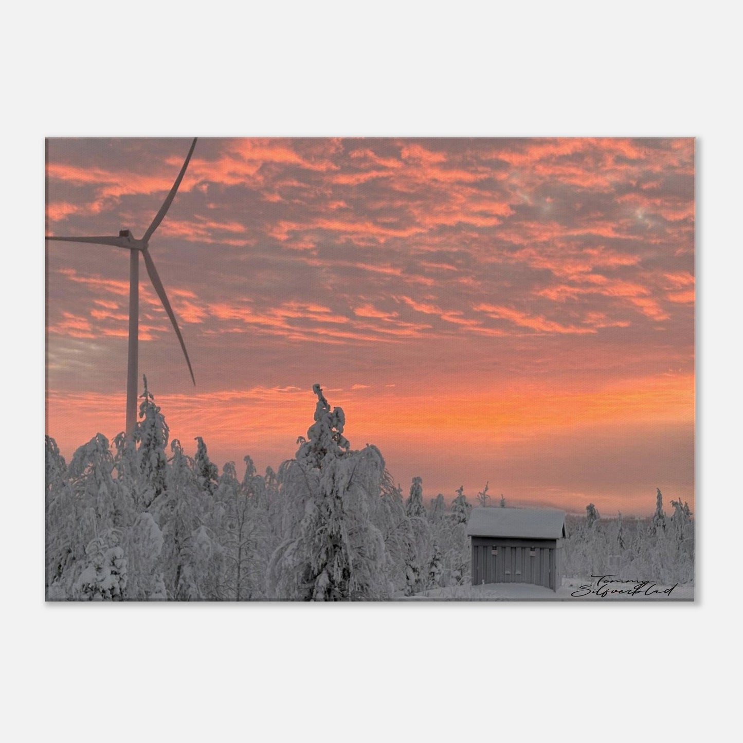 Nordisk vintersoluppgång canvas med magiskt ljus över snölandskap
