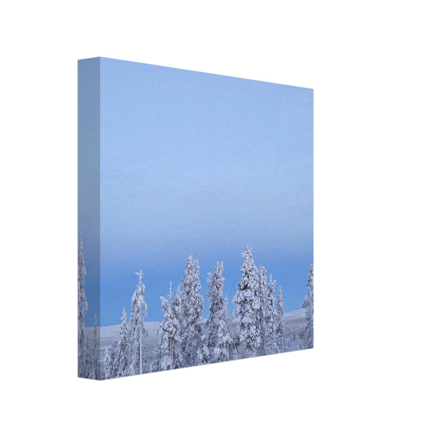 Nordisk fjällvy canvas med blå himmel och vit snö i dramatisk komposition
