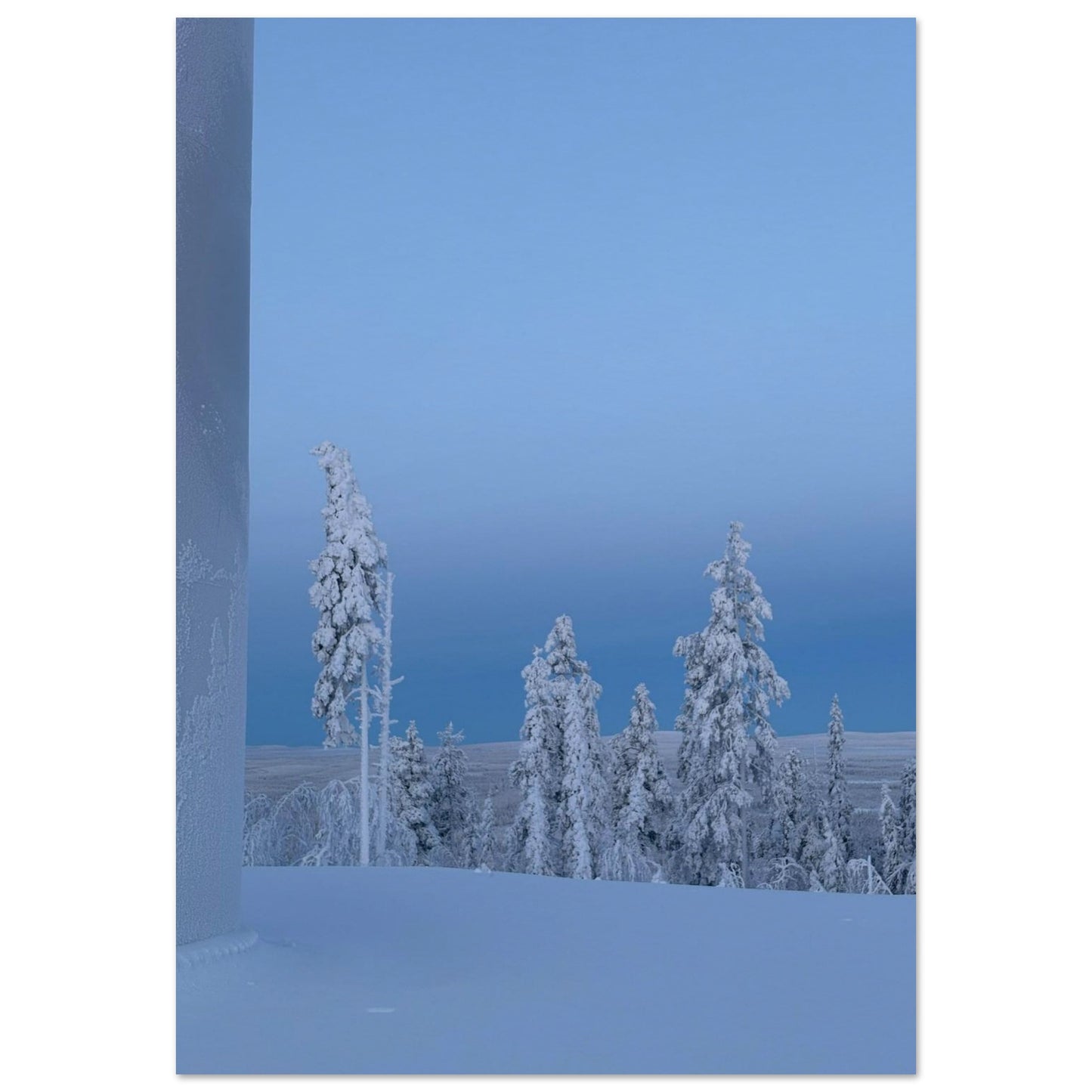 Nordisk vinterlandskap poster i museikvalitet med mjuka naturtoner
